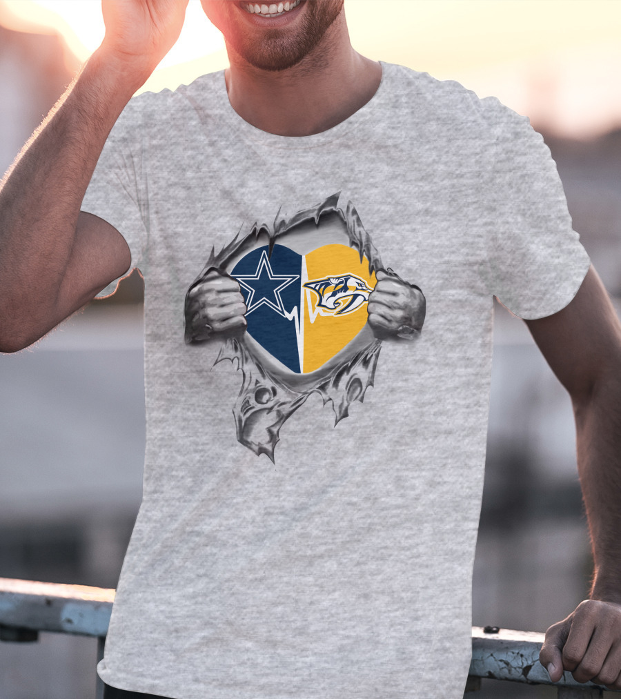 Cowboys Predators Heart Split Dallas Nashville Fan Passion T-Shirt