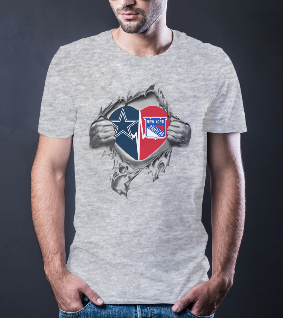 Cowboys New York Rangers Heart Logo Tearing T-Shirt