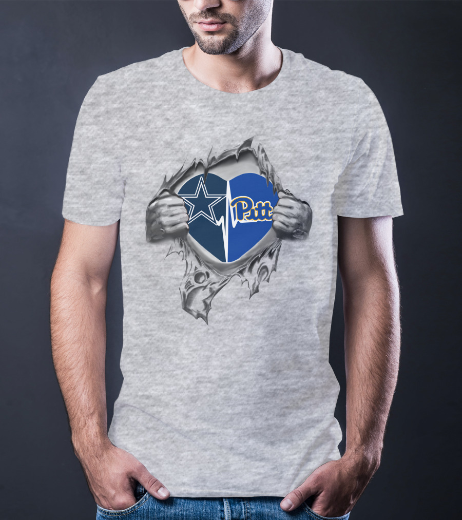 Cowboys Pittsburgh Panthers Heart Design With Star And Pitt T-Shirt