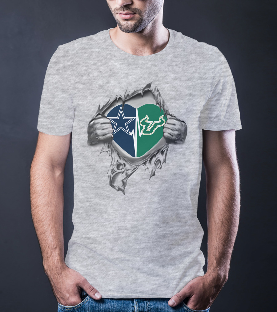 Dallas Cowboys South Florida Bulls Heart Logo Combination T-Shirt