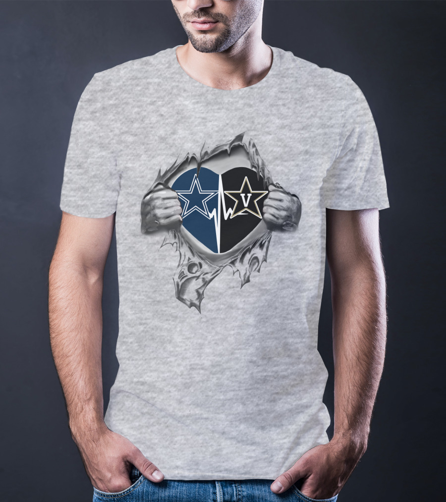 Cowboys Vanderbilt Commodores Heartbeat Double Star Loyalty T-Shirt