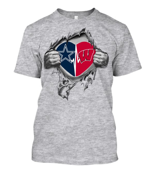 Cowboys Wisconsin Badgers Star And W Heart T-Shirt
