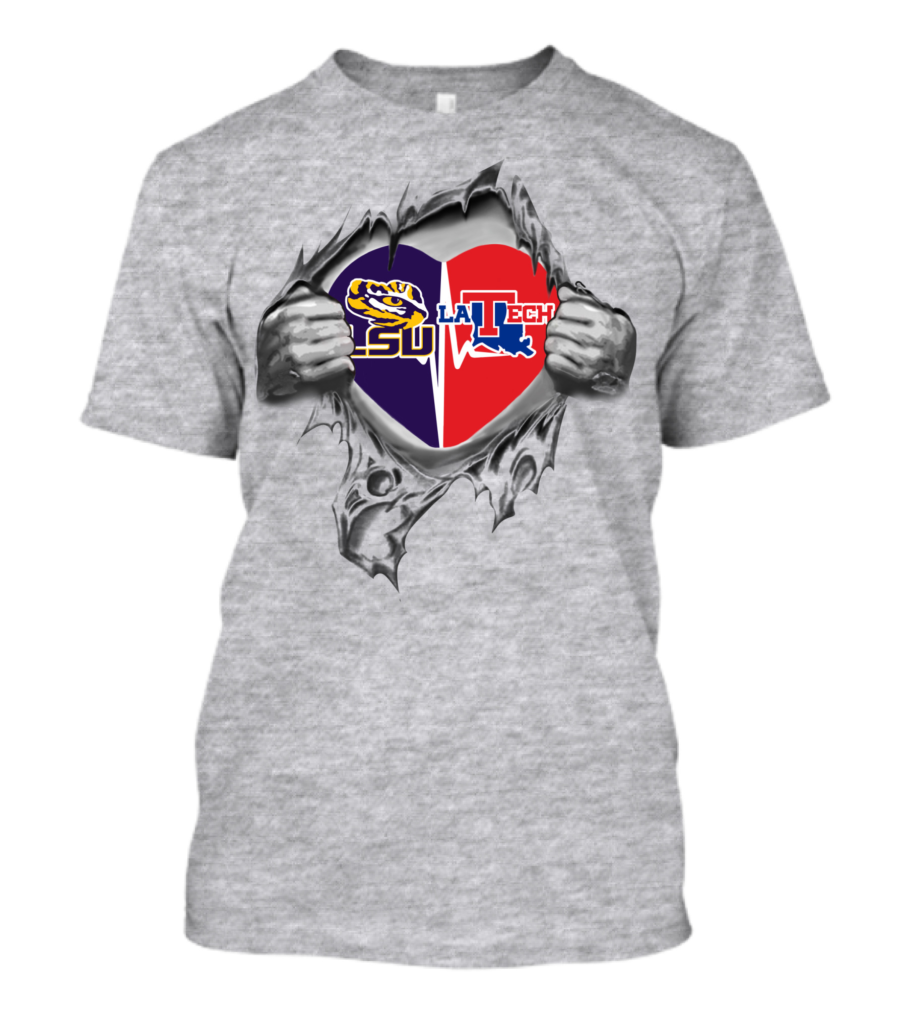 Lsu La Tech Heart Dual Logo Torn T-Shirt