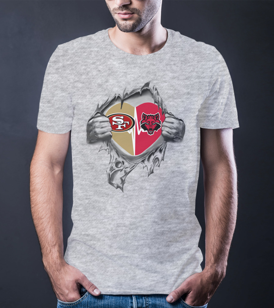 49ers Arkansas State Red Wolves Heart T-Shirt