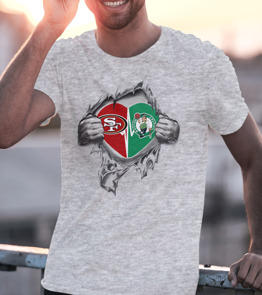 49ers Celtics Heart Logo Peeking Through T-Shirt