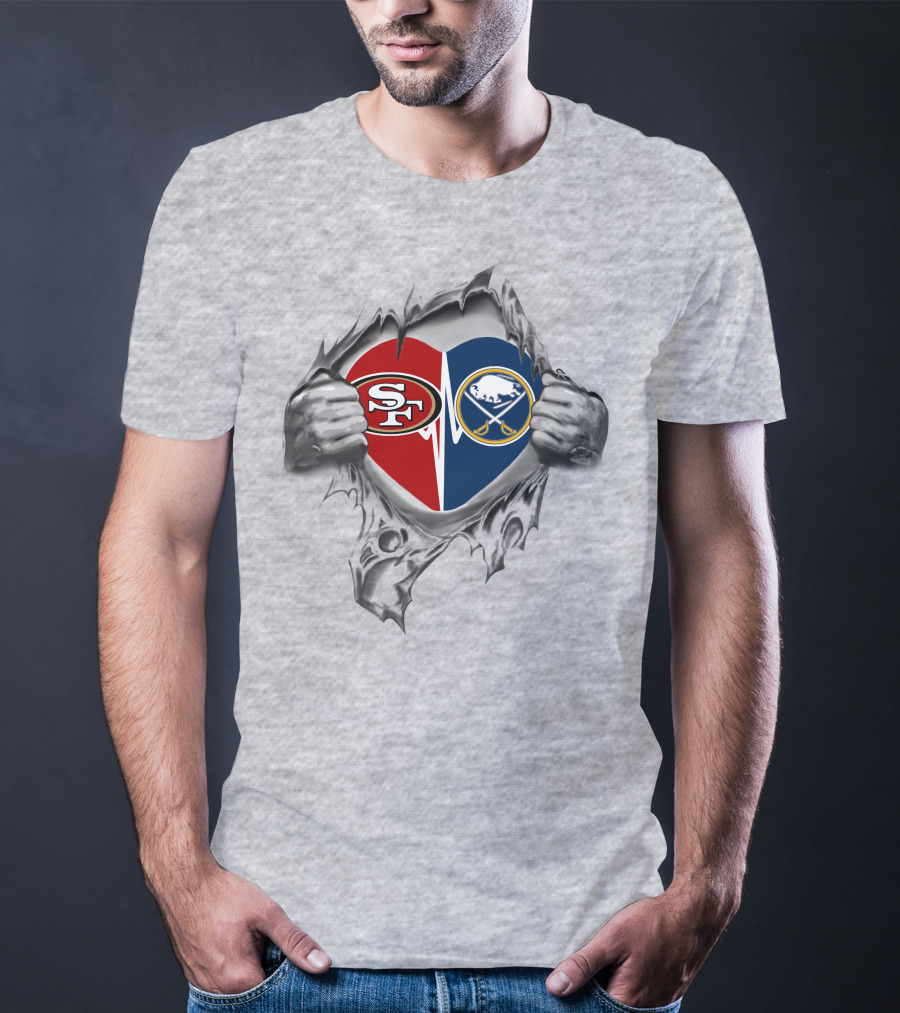 49ers Sabres Heart Symbol Revealed By Tearing Hands T-Shirt