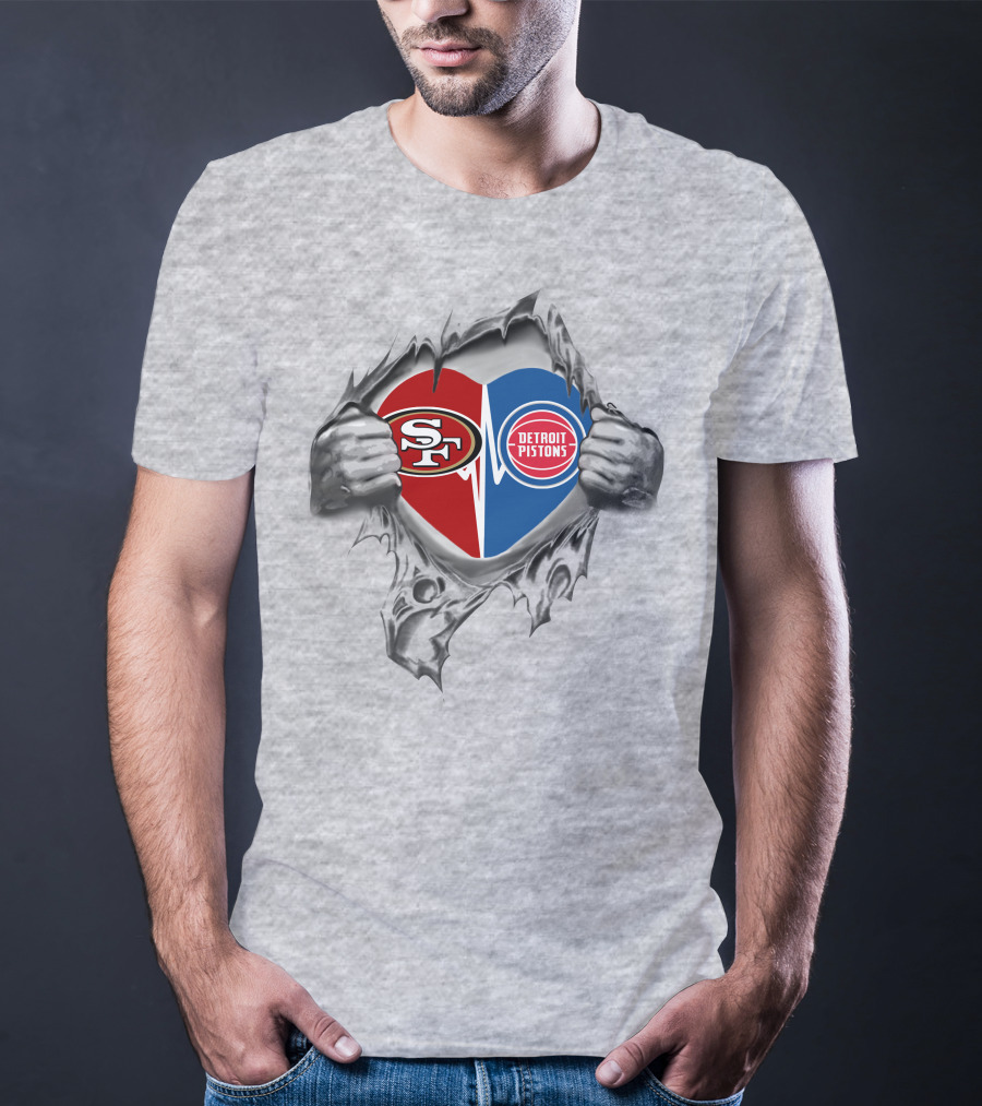 49ers Detroit Pistons Heart Logo Fandom Passion T-Shirt