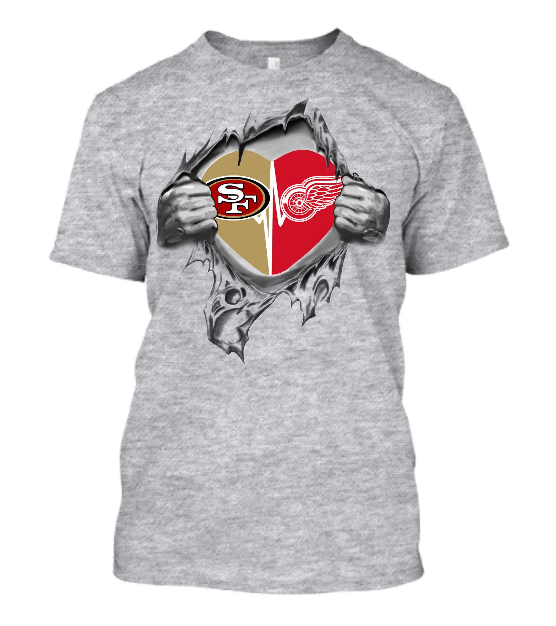 49ers And Detroit Red Wings Heart Symbol Unity T-Shirt