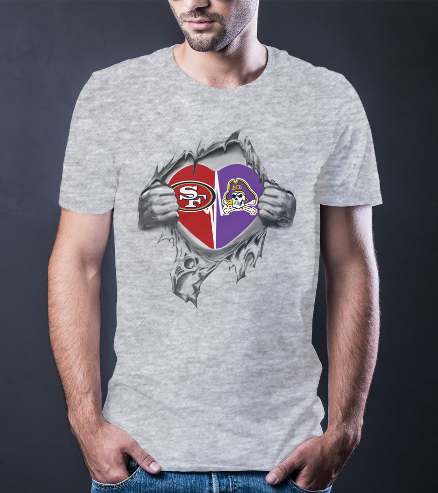49ers And East Carolina Pirates Split Heart T-Shirt