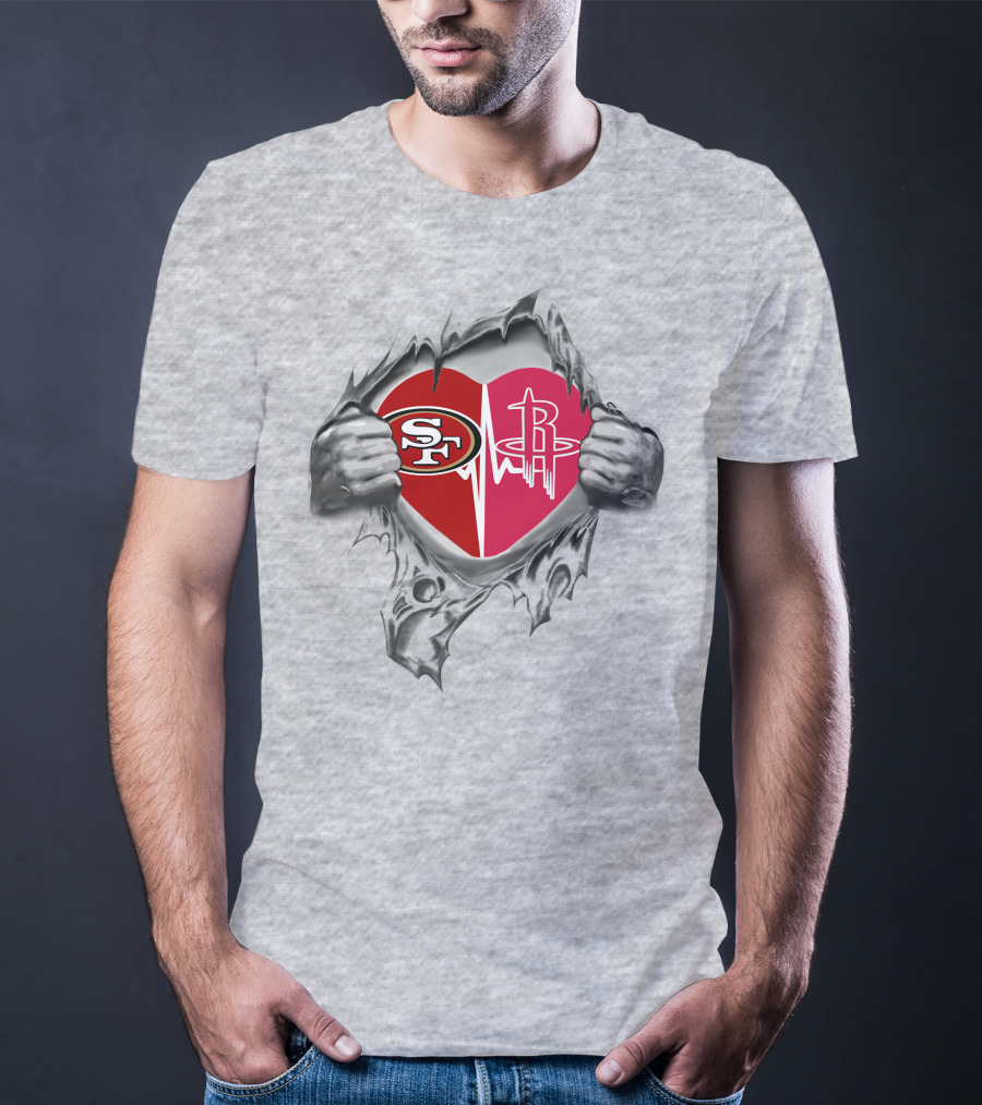 49ers Houston Rockets Heart Logos Blended Together T-Shirt