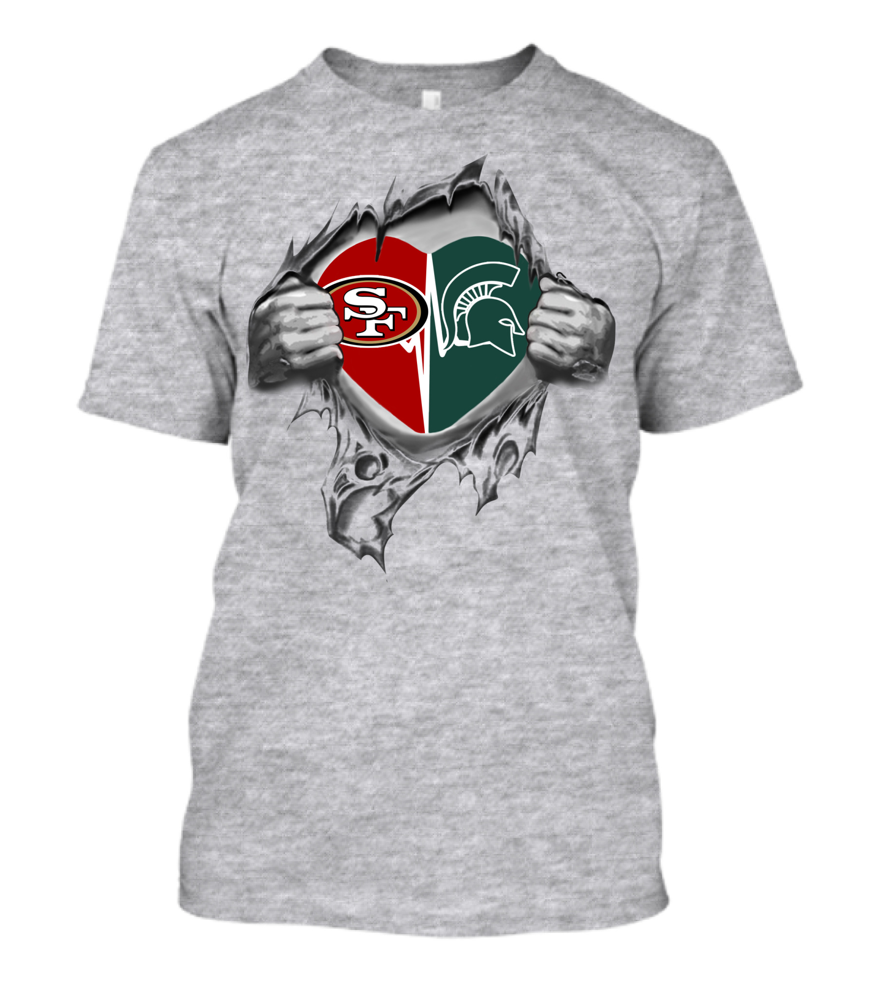 49ers Michigan State Spartans Heart Rip T-Shirt