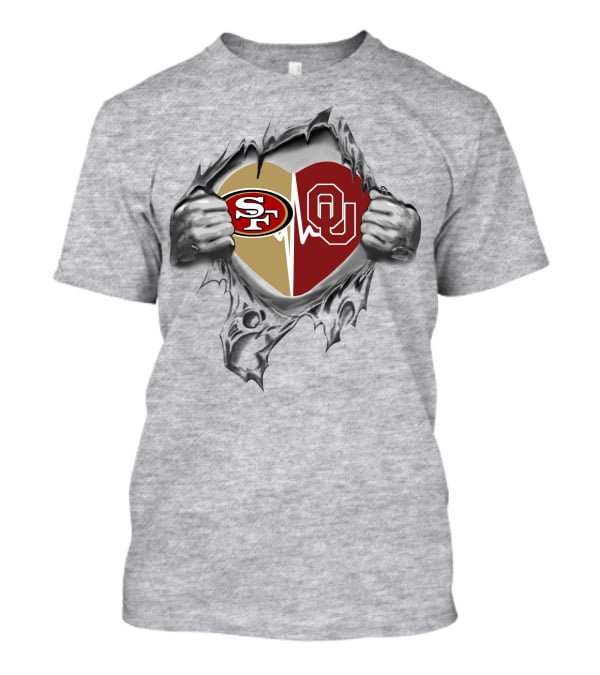 49ers Oklahoma Sooners Heartbeat Logo Fusion T-Shirt