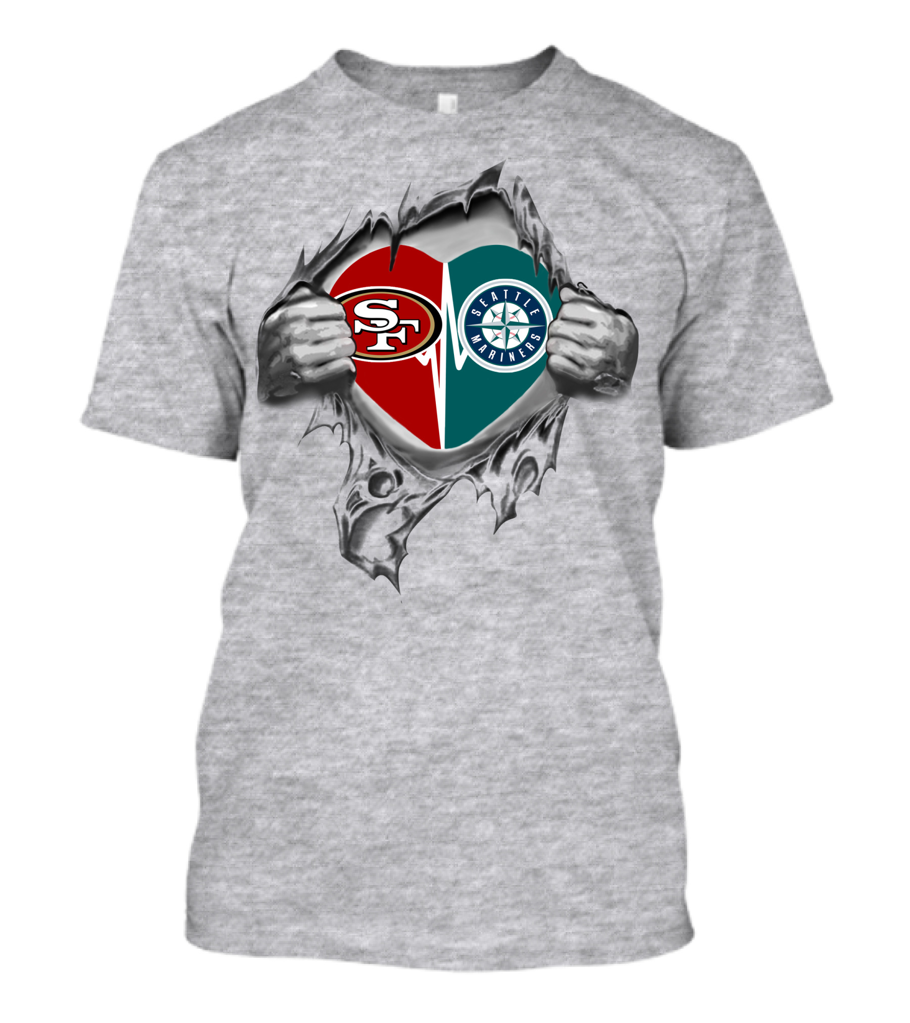 49ers San Francisco Seattle Mariners Heart Tear T-Shirt