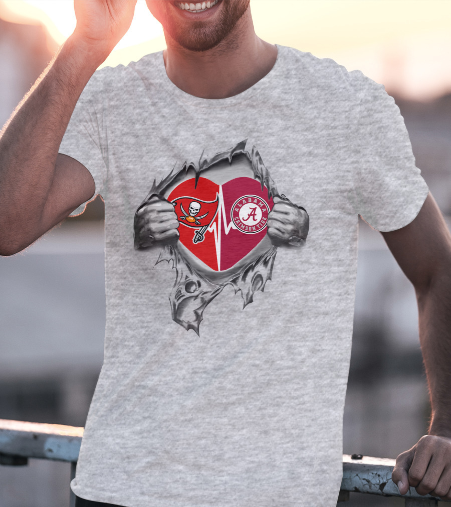 Buccaneers Alabama Crimson Tide Heart Symbol With Torn Fabric T-Shirt