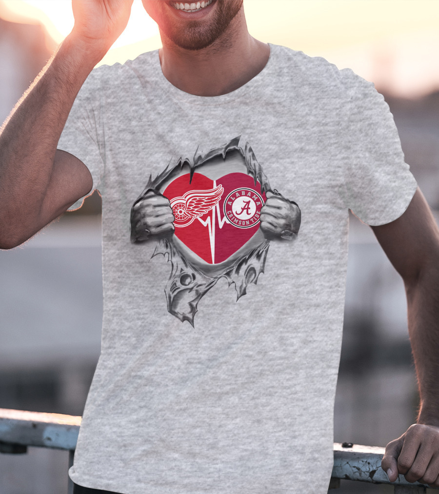 Detroit Red Wings Alabama Crimson Tide Heart Burst T-Shirt