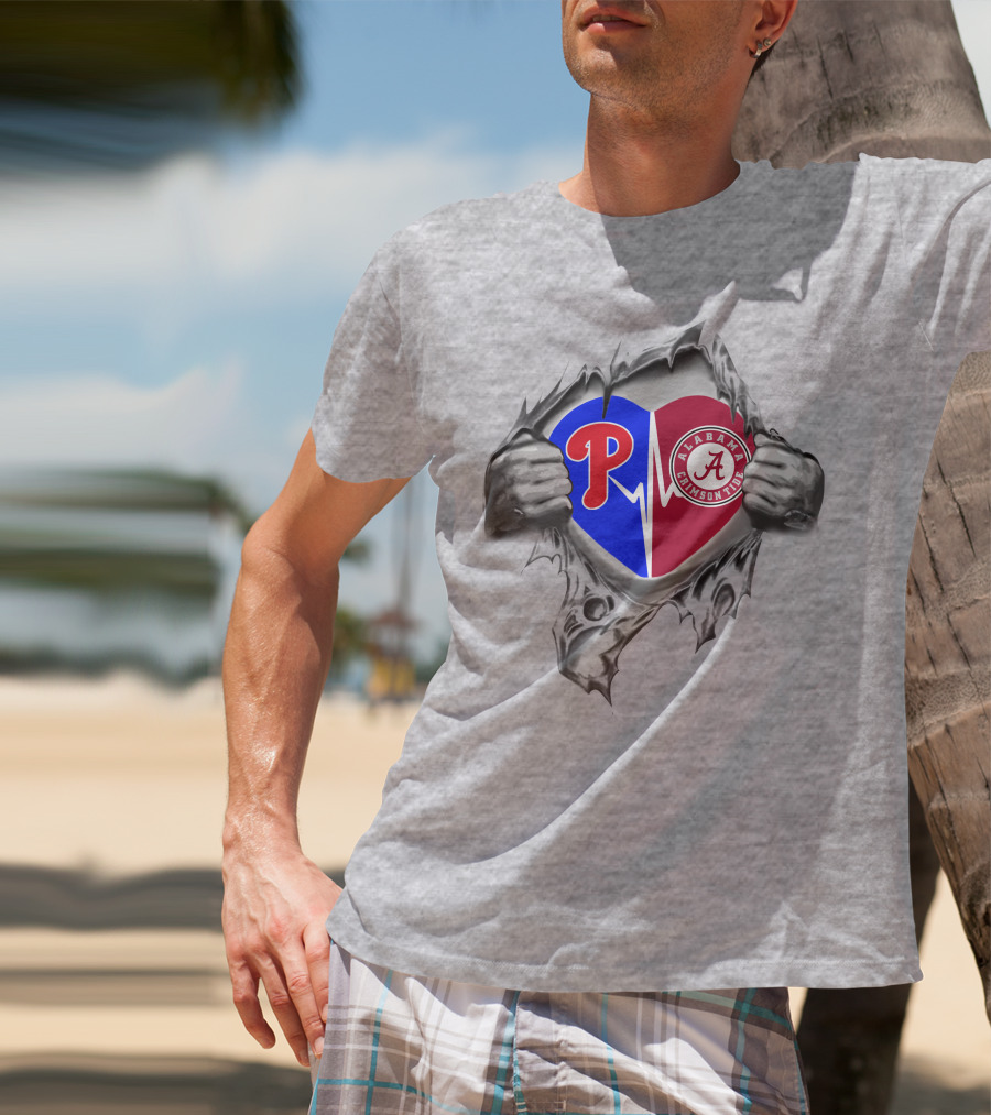 Philadelphia Phillies Alabama Crimson Tide Heart T-Shirt