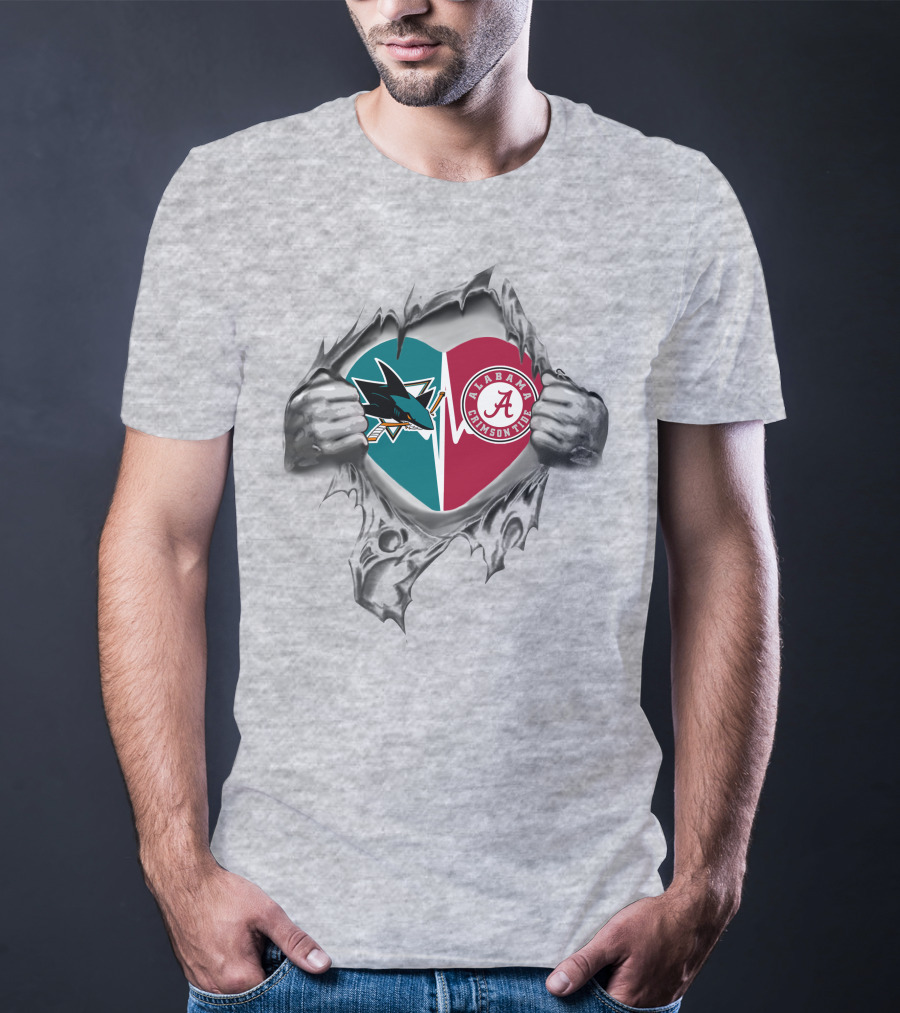 San Jose Sharks Alabama Crimson Tide Heart T-Shirt