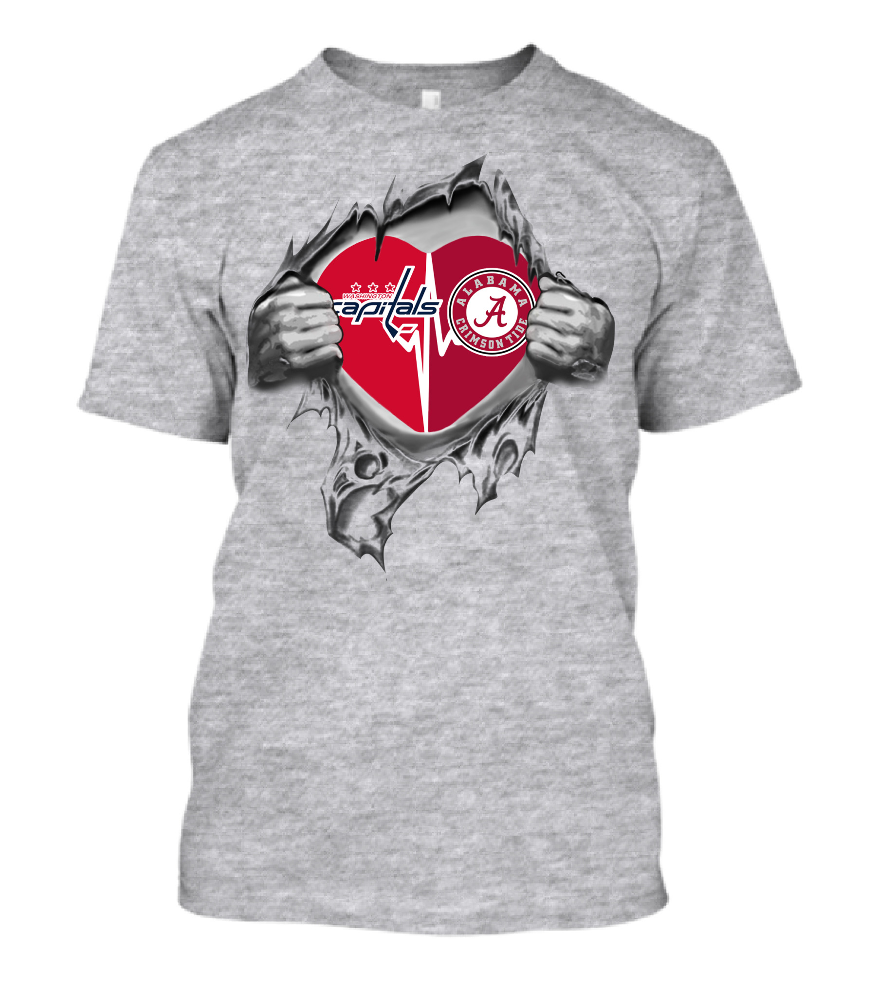 Washington Capitals Alabama Crimson Tide Heart Inside Torn Chest T-Shirt