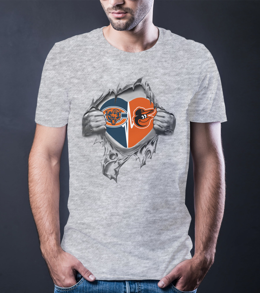 Bears Baltimore Orioles Heart Split T-Shirt