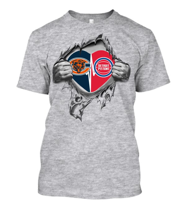 Bears Detroit Pistons Heart Split Passion Logo Fusion T-Shirt