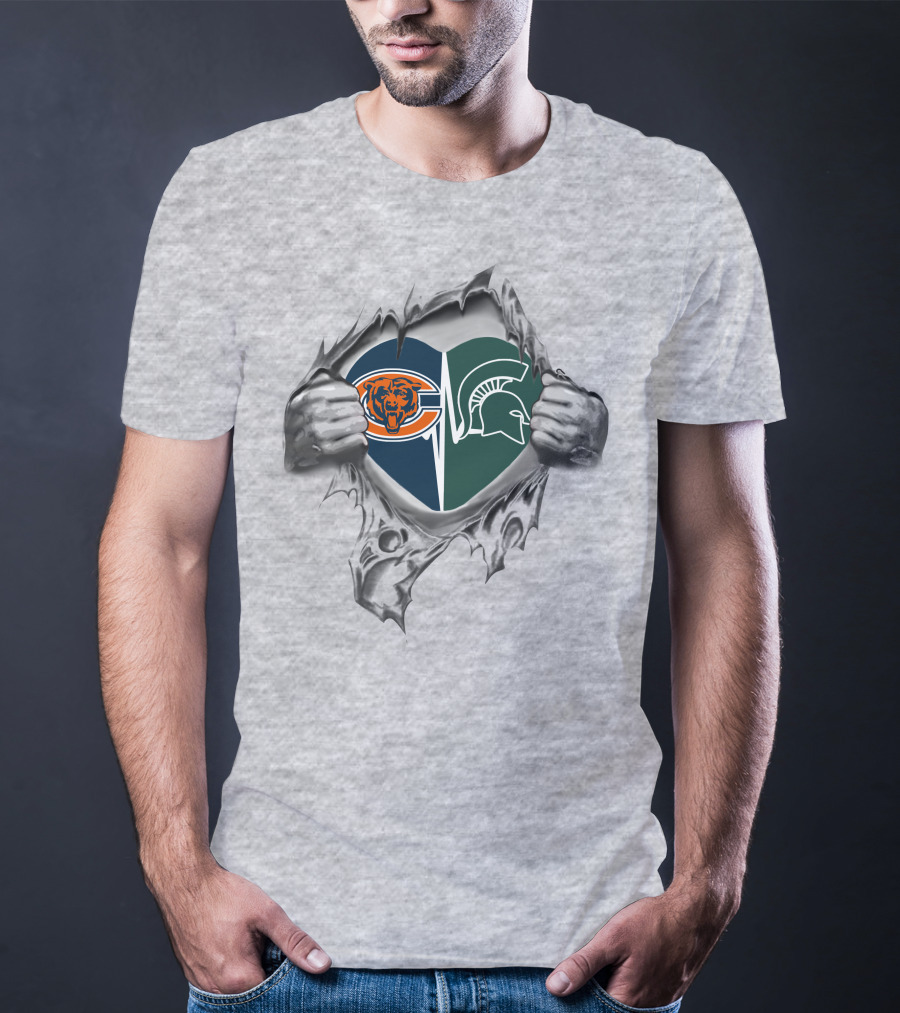 Bears Michigan State Spartans Heart Logo Combination T-Shirt