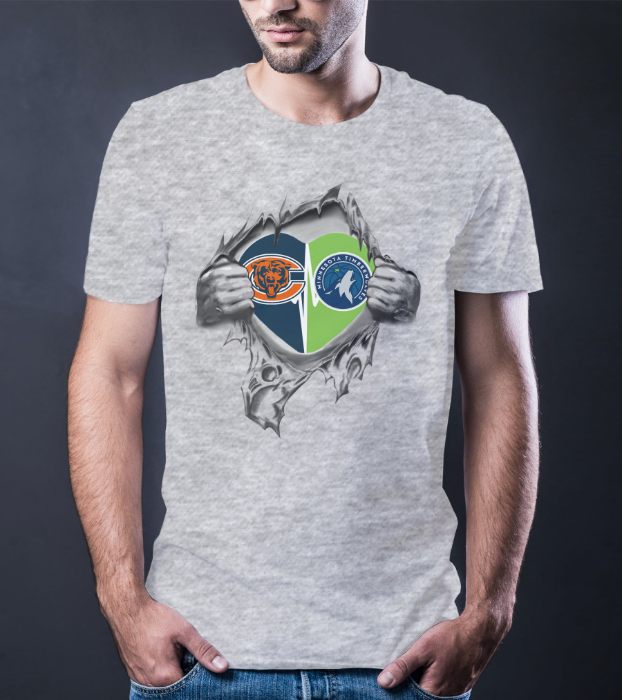 Bears Minnesota Timberwolves Heart Logo Tearing T-Shirt