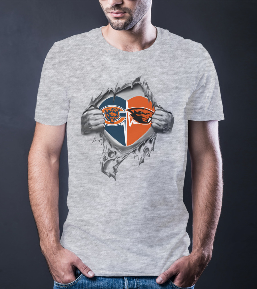 Bears Oregon State Beavers Heart Dual Logo Symbol T-Shirt
