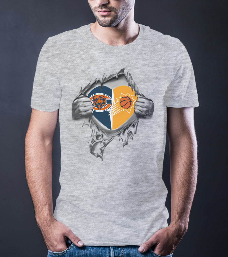 Bears Phoenix Suns Heart Logo Combination With Hands Peeling Back Fabric T-Shirt