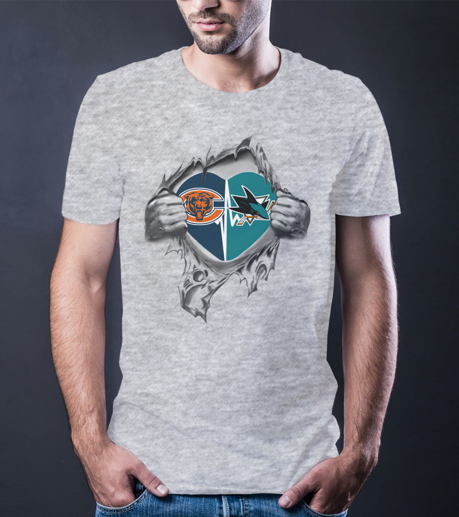Bears San Jose Sharks Heart Logo Split T-Shirt