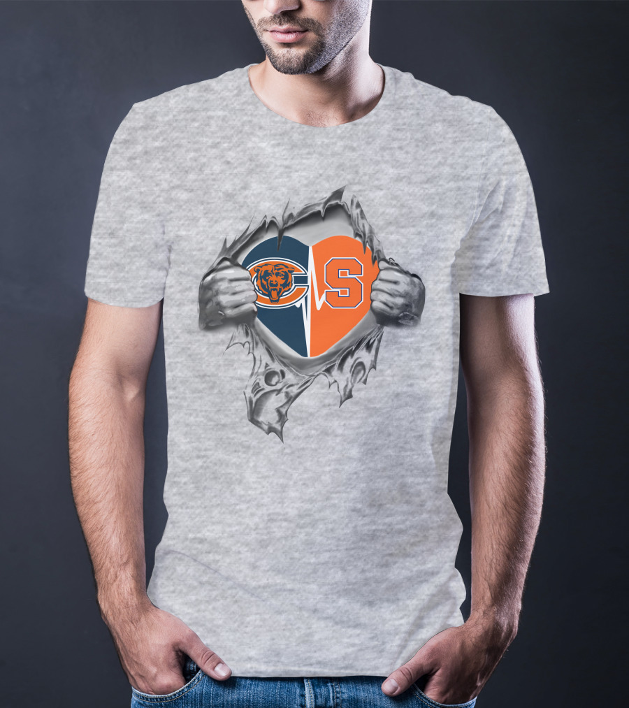 Syracuse Orange Bears Heart Symbol With Hands And Torn T-Shirt