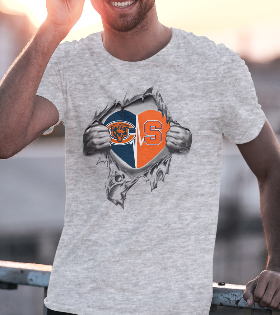 Syracuse Orange Bears Heart Symbol With Hands And Torn T-Shirt