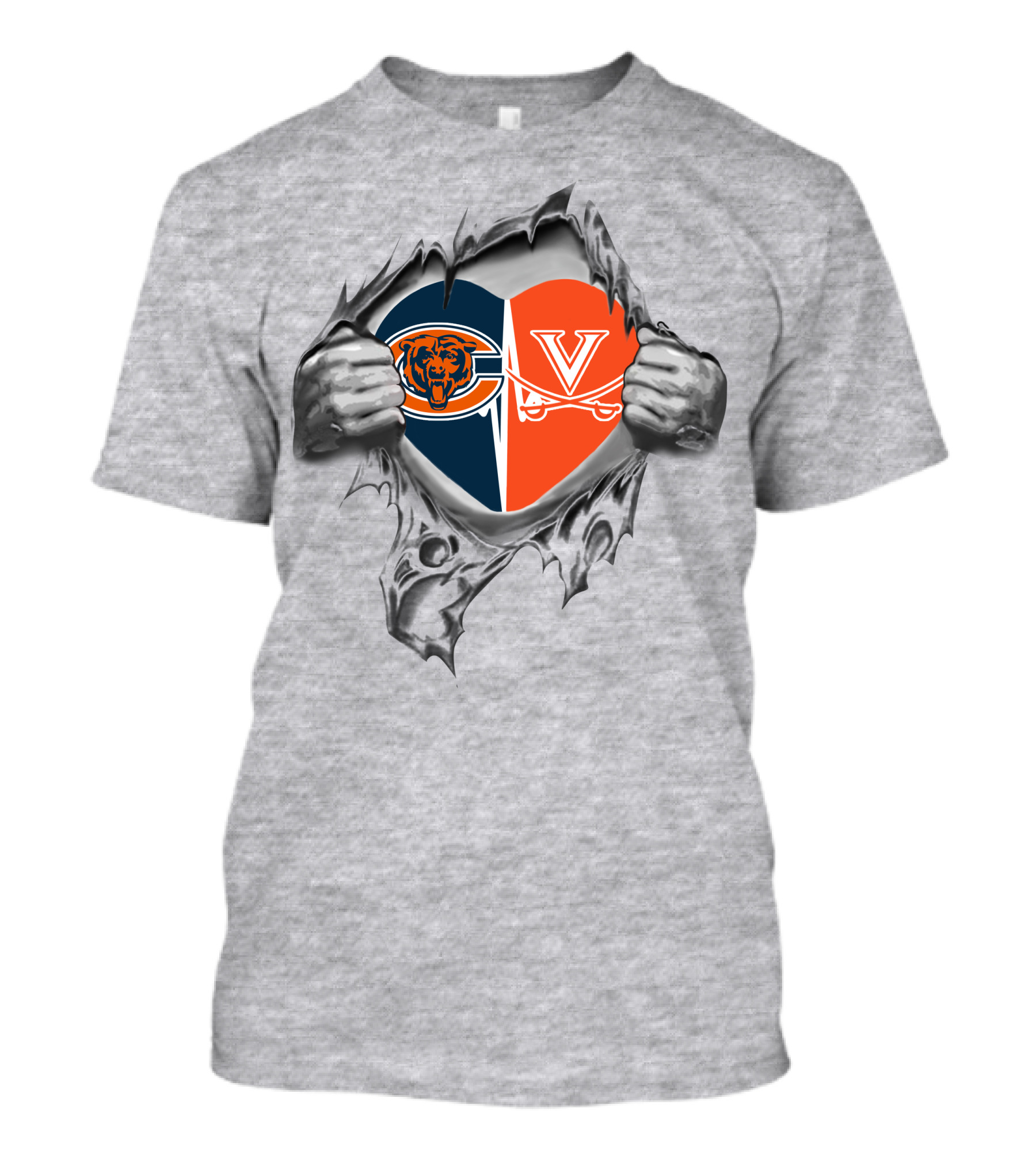 Bears Virginia Cavaliers Heart Logo Peeking Through Torn T-Shirt