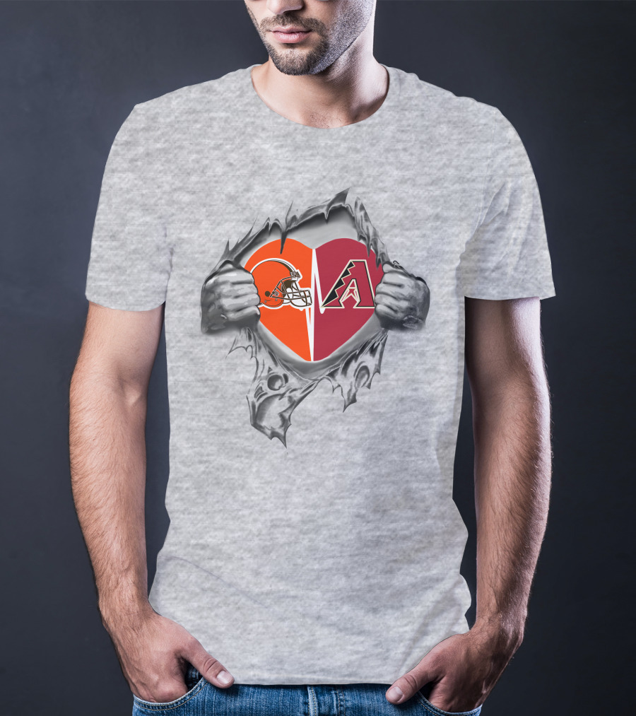 Browns Arizona Diamondbacks Heart Logos Passion Football Baseball Fusion T-Shirt