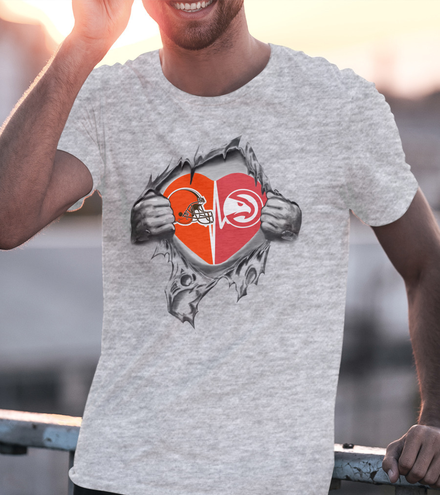 Browns Atlanta Hawks Heart Logo Passion Football Basketball Fan Pride T-Shirt