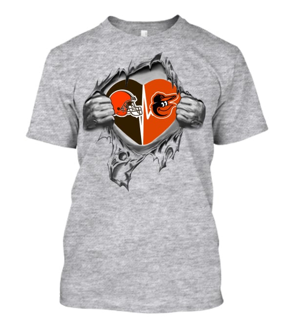 Browns Baltimore Orioles Heart Division With Logo Emblems T-Shirt