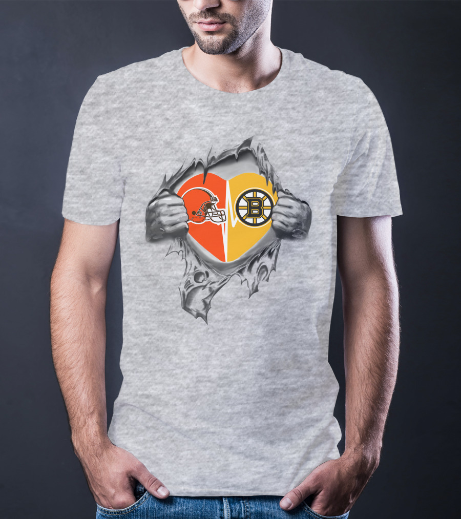 Browns Boston Bruins Heart Helmet Split T-Shirt