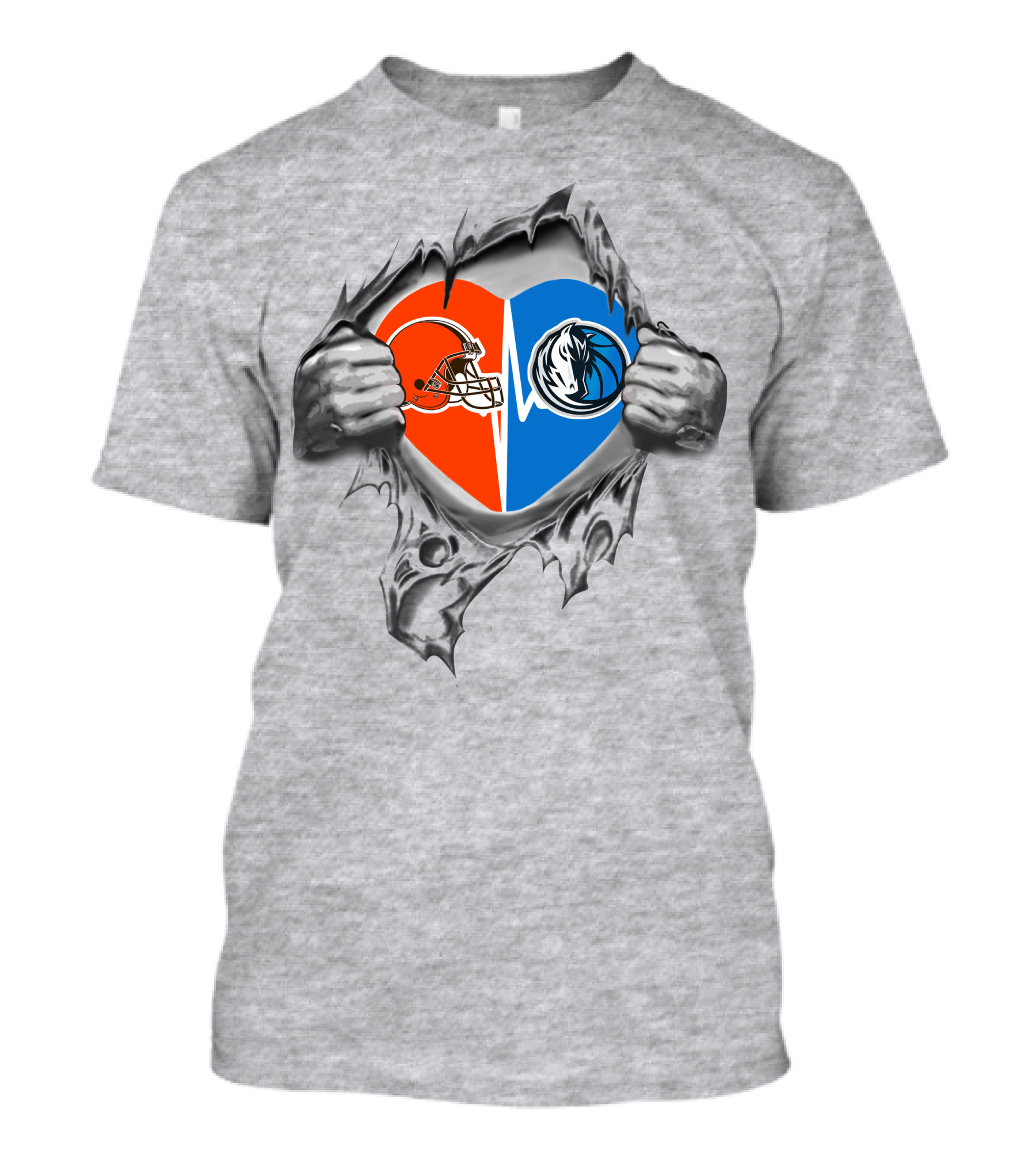 Cleveland Browns And Dallas Mavericks Heart Logo Fusion T-Shirt