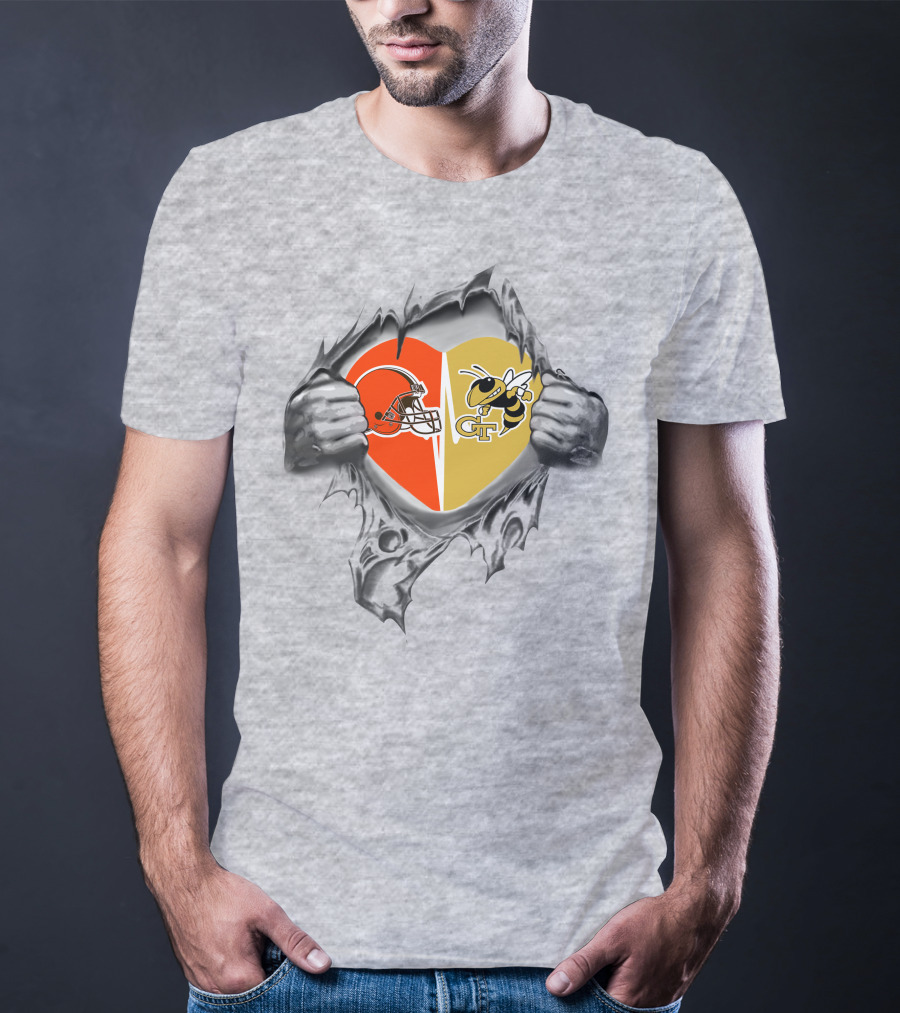 Cleveland Browns Georgia Tech Yellow Jackets Heart Logo Fusion T-Shirt