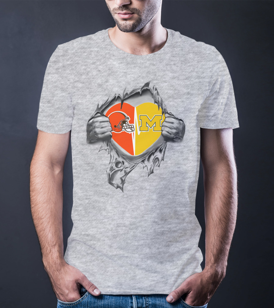 Browns Michigan Wolverines Heart Logo Ripped T-Shirt