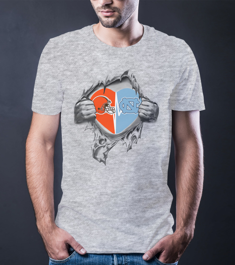 Browns North Carolina Tar Heels Heart Symbol Fusion T-Shirt