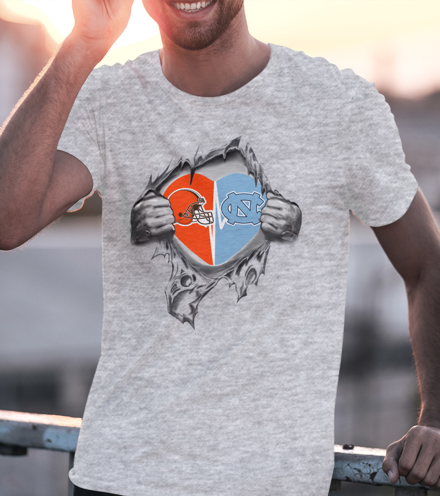 Browns North Carolina Tar Heels Heart Symbol Fusion T-Shirt