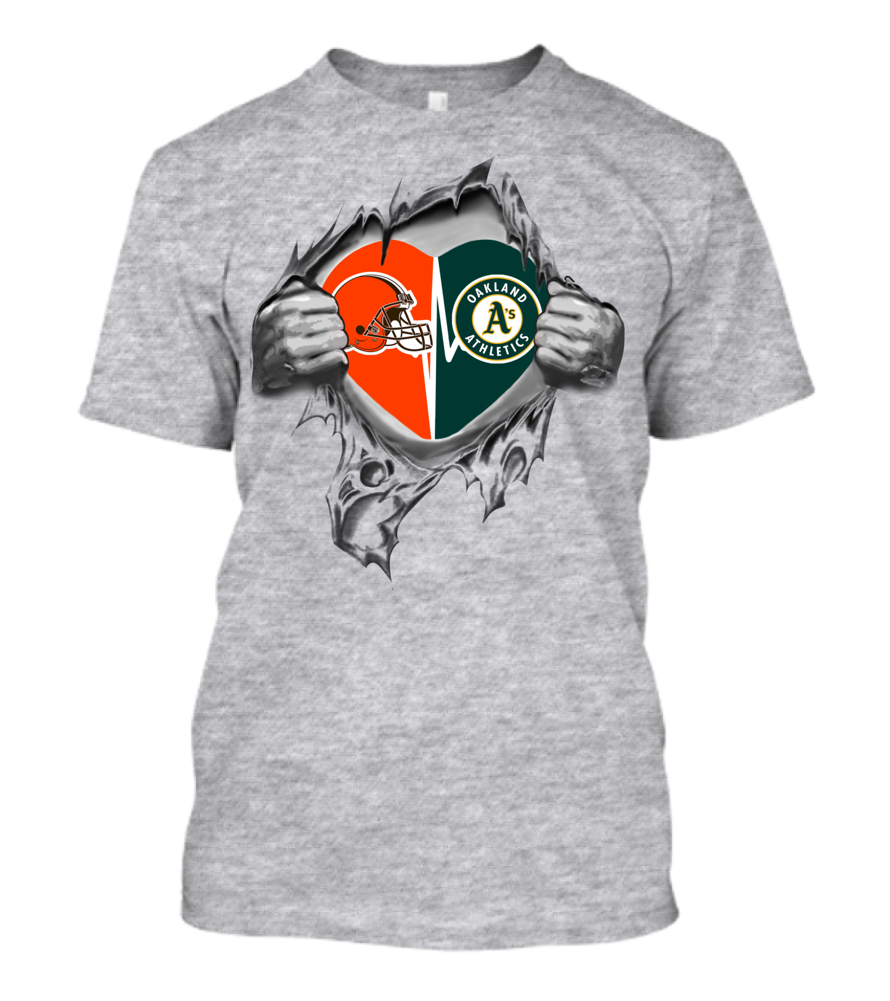 Browns Oakland Athletics Heart Inside Peeking Through Ripped T-Shirt