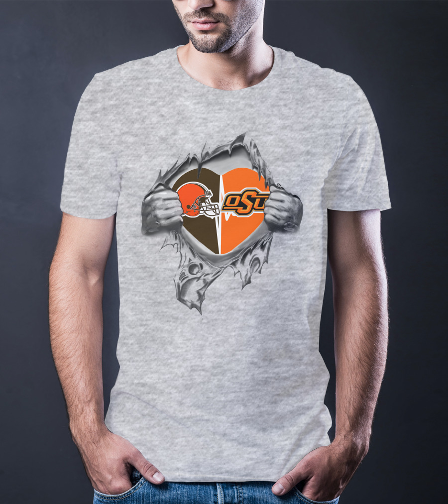 Browns Oklahoma State Cowboys Heart With Teams And Logos T-Shirt