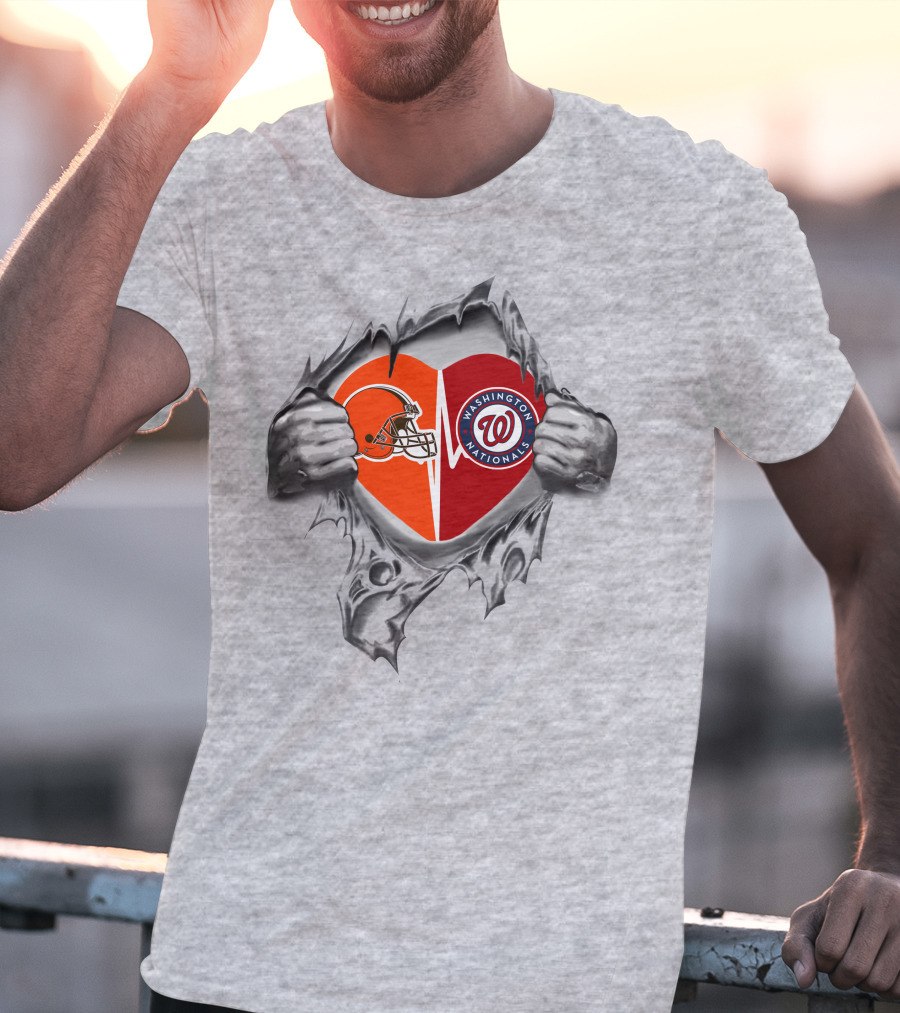 Browns Washington Nationals Heart Logo Torn Fabric T-Shirt