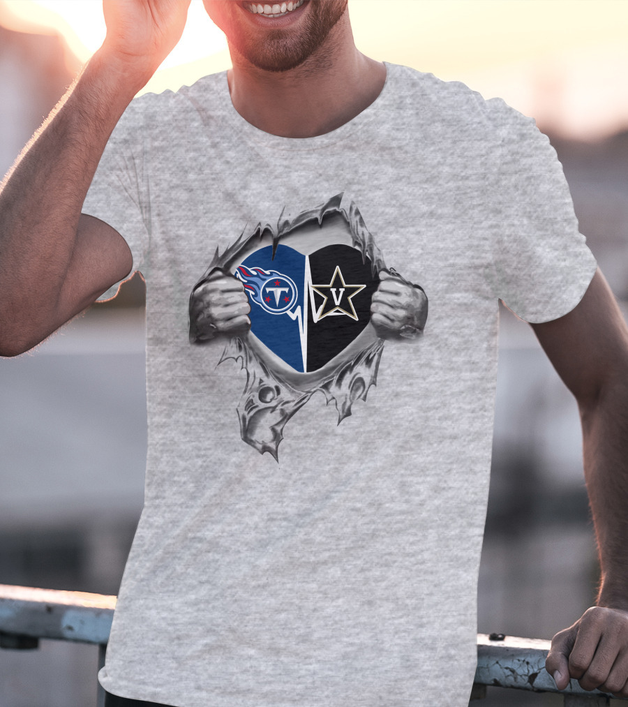 Tennessee Titans Vanderbilt Commodores Heart Logo Rip T-Shirt