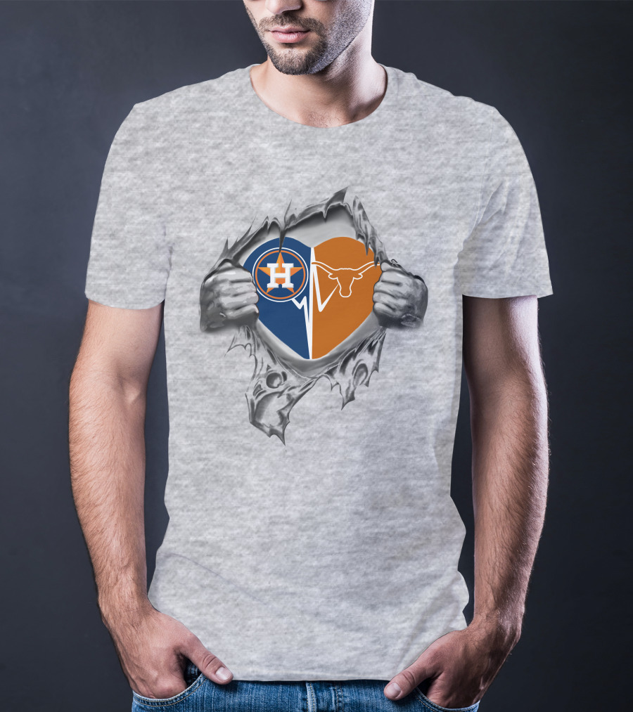 Astros And Texas Longhorns Split Heart T-Shirt