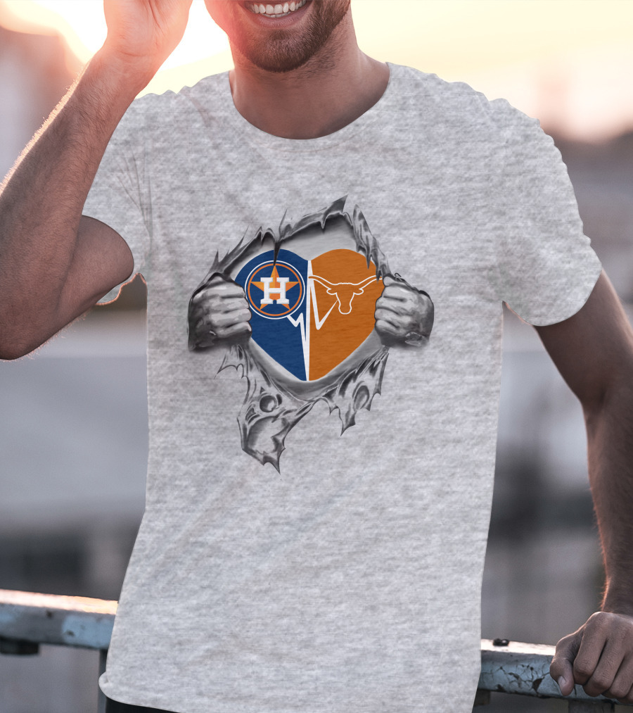 Astros And Texas Longhorns Split Heart T-Shirt