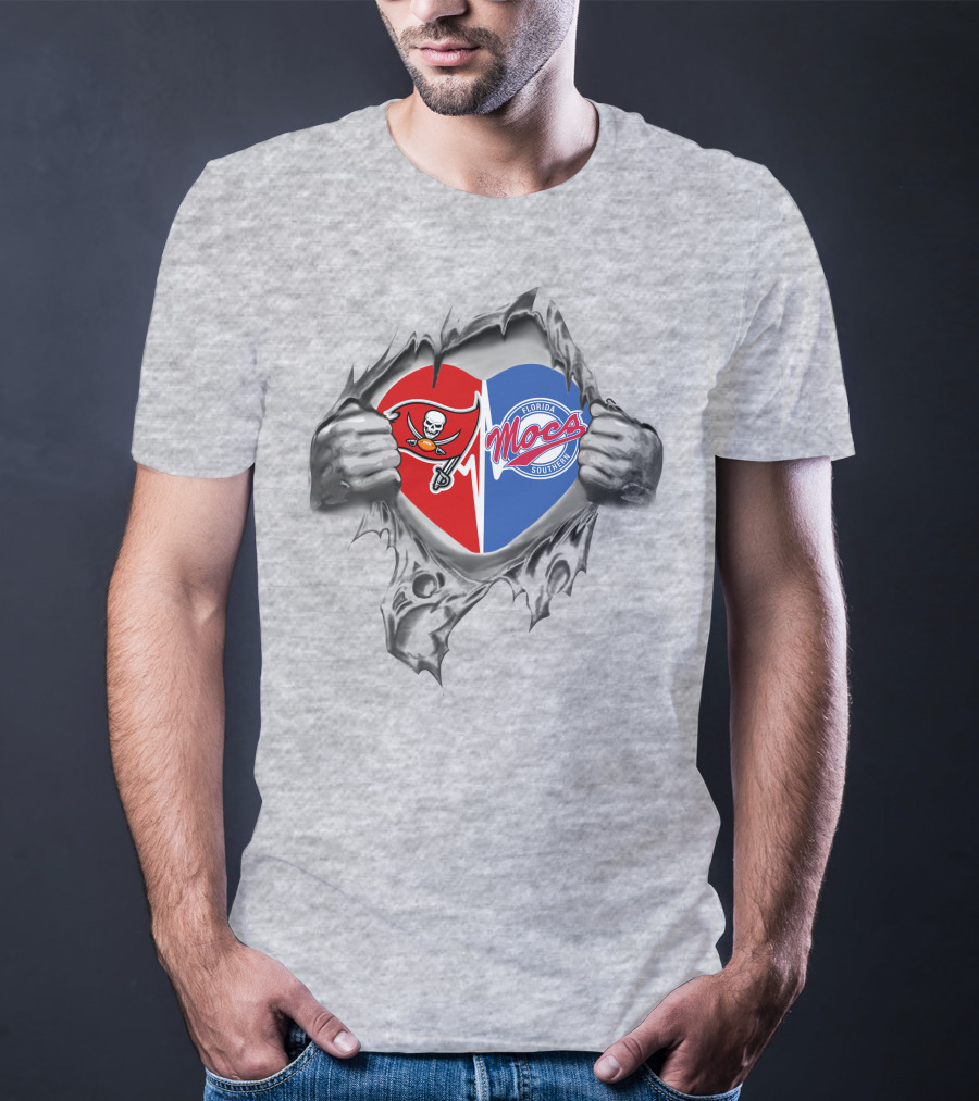Florida Southern Moccasins Buccaneers Heart Logo Dual Loyalty T-Shirt