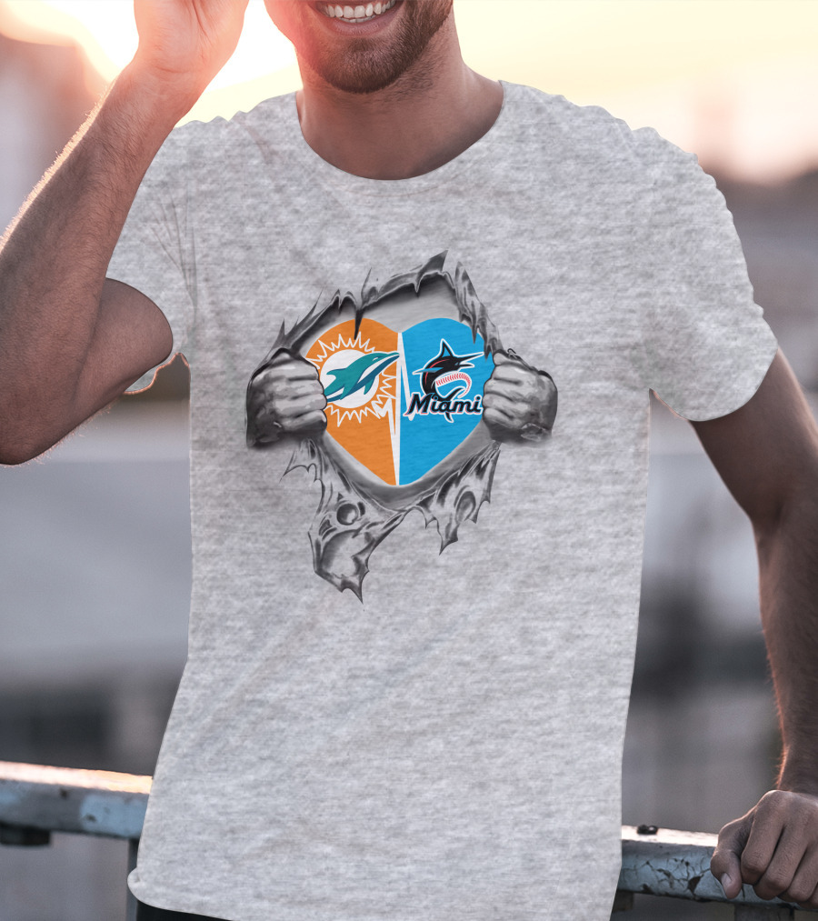 Dolphins Miami Marlins Heart T-Shirt