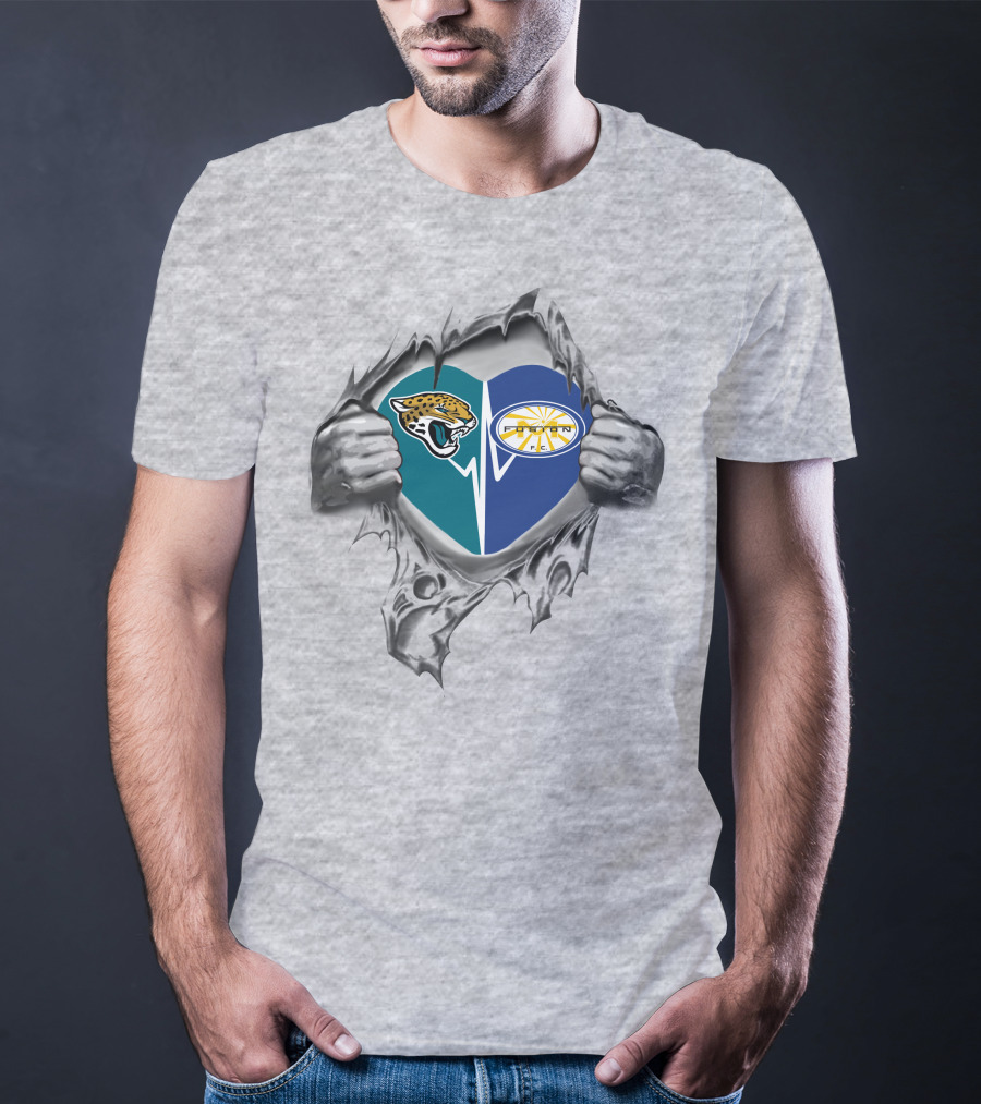 Jacksonville Jaguars And Miami Fusion Heart Design 39 Jaguars It's In My Heart T-Shirt